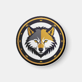 Imán Emblema de Lobo con Círculo Dorado