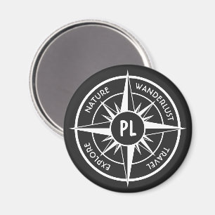 Imán Emblema de monograma de estrella de brújula negro