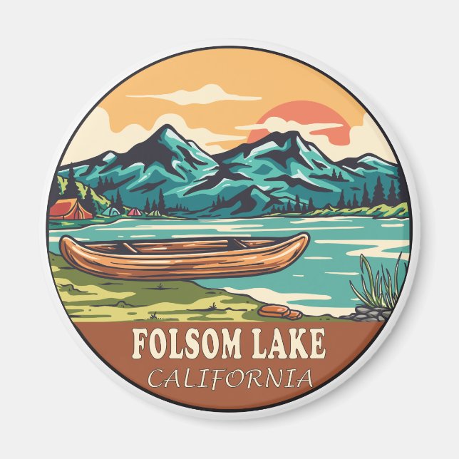 Imán Emblema de pesca en barco de Folsom Lake Californi (Frente)