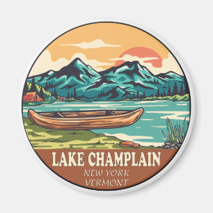 Imán Emblema de pesca en barco de Lake Champlain