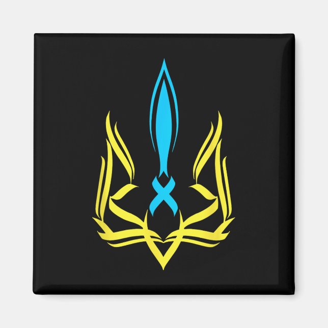 Imán Emblema nacional ucraniano Colores amarillo azul - (Frente)