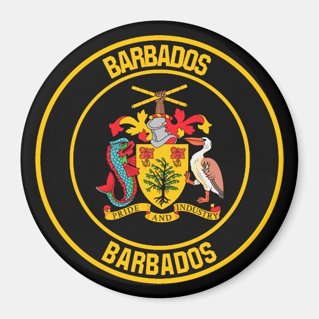 Imán Emblema redondo de Barbados (Frente)
