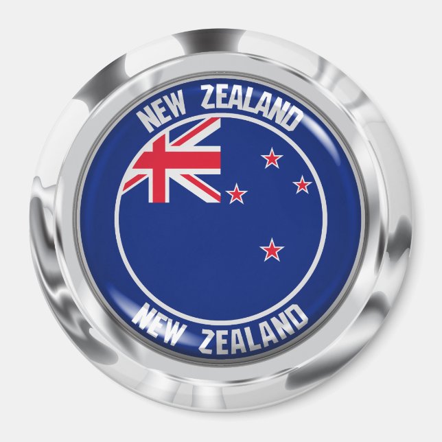 Imán Emblema redondo de Nueva Zelanda (Frente)