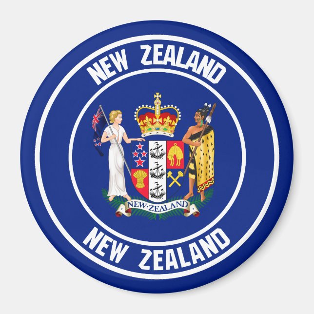 Imán Emblema redondo de Nueva Zelanda (Frente)