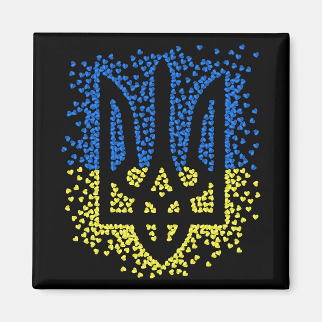 Imán Emblema ucraniano trident tryzub esparce corazones (Frente)