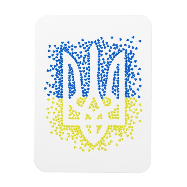 Imán Emblema ucraniano trident tryzub esparce corazones (Vertical)