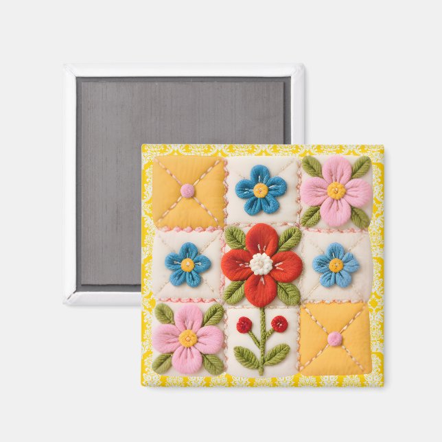 Imán Embroidered Flower Quilt Block (Anverso/Reverso)
