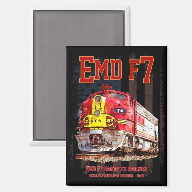 Imán EMD F7 Santa Fe Warbonnet with American Flag. (Anverso/Reverso)