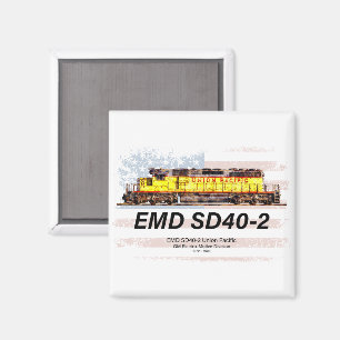 Imán EMD SD40-2 Locomotora Diesel. Bandera estadouniden