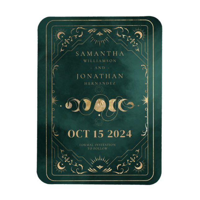 Imán Emerald Green Gold Tarot Celestial Save the Date (Vertical)