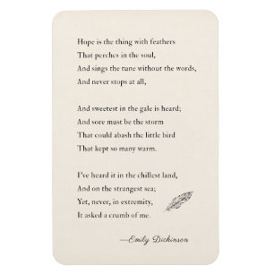 Imán Emily Dickinson Poem Magnet, esperanza, plumas