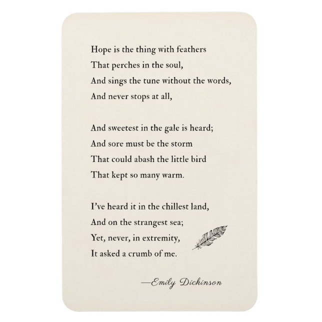Imán Emily Dickinson Poem Magnet, esperanza, plumas (Vertical)