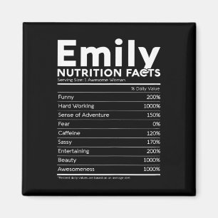 Imán Emily Name Nutrition Facts Chica mujer personaliza