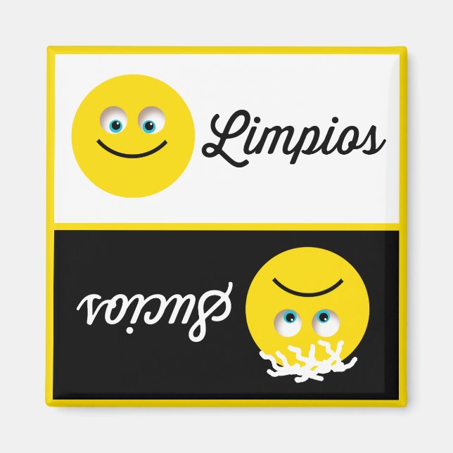 Imán Emoji Limpios Sucios Lavaplatos Lápiz Blanco Negro (Frente)