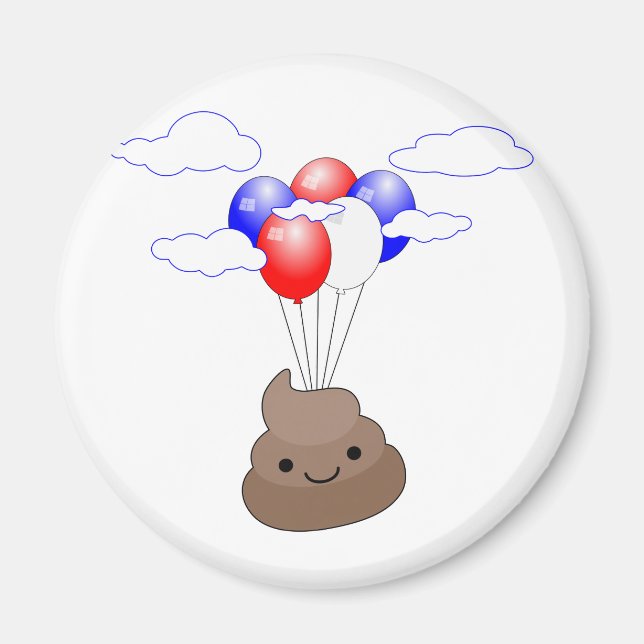 Imán Emoji Poo Volando Con Globos (Frente)