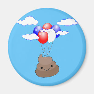 Imán Emoji Poo Volando Con Globos En Cielo Azul