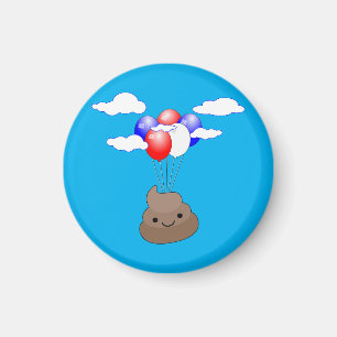 Imán Emoji Poo Volando Con Globos En Cielo Azul