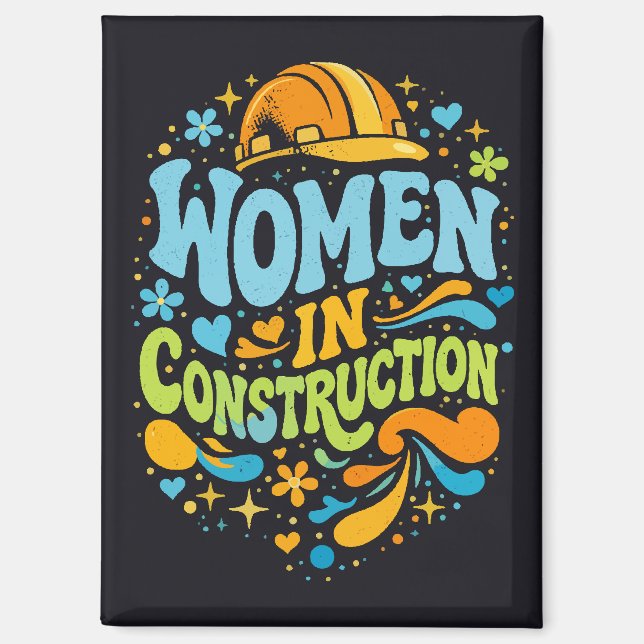 Imán Empoderamiento Retro de Mujeres en la Construcción (Anverso)