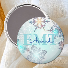 Imán EMT Ice Blue Snowflake Personalized Name