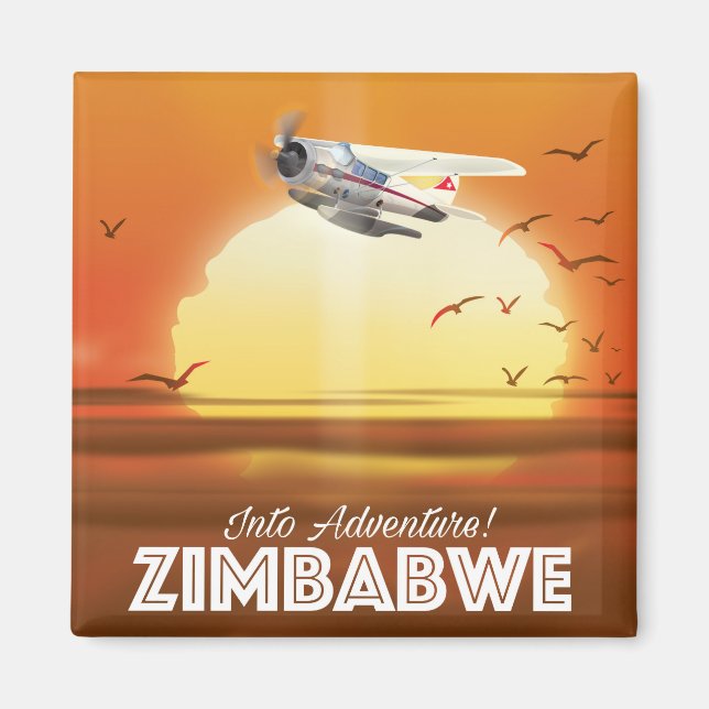 Imán ¡En aventura! Afiche de viaje de Zimbabue (Frente)