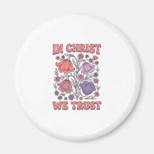 Imán En Cristo Confiamos Diseño Floral Cristiano Vector