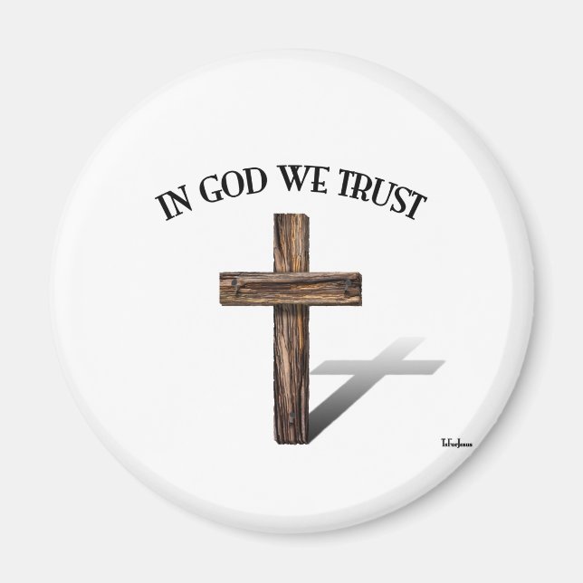 Imán En Dios Confiamos con cruz robusta (Frente)