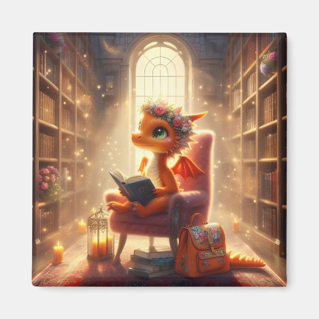 Imán En la Biblioteca - Naranja Dragon Magnet (Frente)