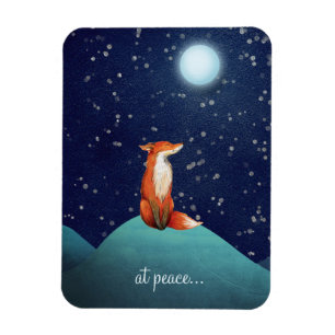 Imán en paz ~ Encantador Fox Sitting Under a Luna