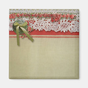 Imán Encaje de Rosa Antiguo Arpillera Roja Victoriana R