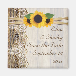 Imán Encaje y girasoles de madera para boda Save the Da