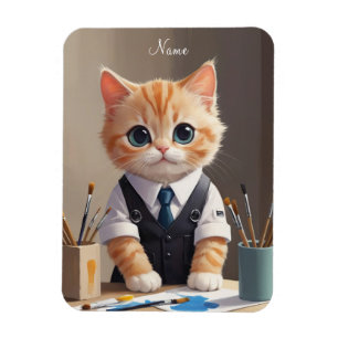 Imán Encantador artista de gatos de jengibre con pincel