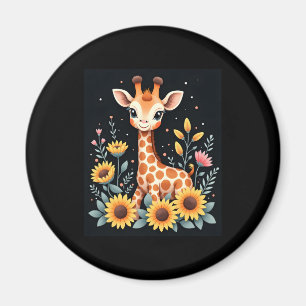 Imán Encantadora Girafa Rodeada De Flores De Larga Mang