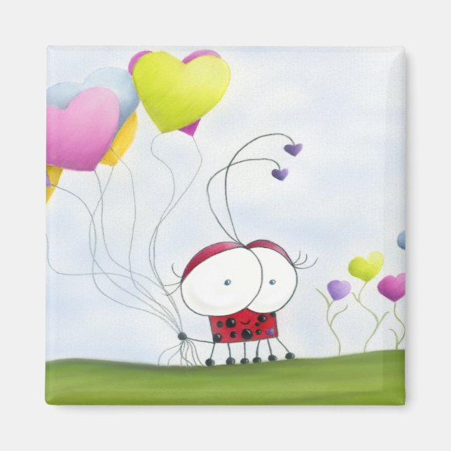 Imán Encantadora Ladybug con los globos del corazón col (Frente)