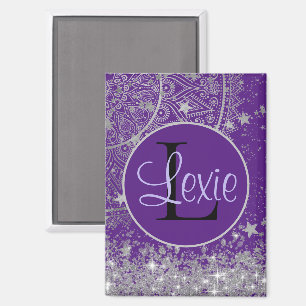Imán Encantando Mandala con estrellas plateadas en mora