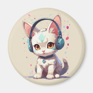 Imán Encanto de gatito con auriculares