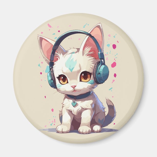 Imán Encanto de gatito con auriculares (Frente)