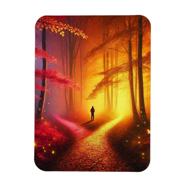 Imán Enchanted Crossroads – Vibrant Autumn Forest Art P (Vertical)