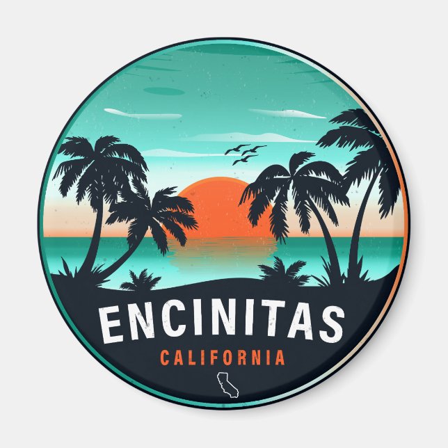 Imán Encinitas California Retro Sunset Souvenirs 80 (Frente)