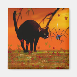 Imán Encuentro de Halloween - Gato negro y araña