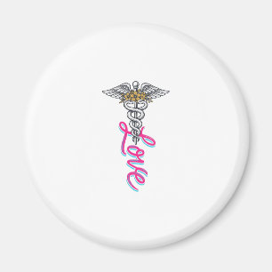 Imán Enfermera Amor Caduceo Floral Diseño Vertical Médi