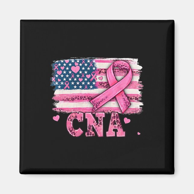 Imán Enfermera Bandera Estadounidense Cinta rosa Cáncer (Frente)