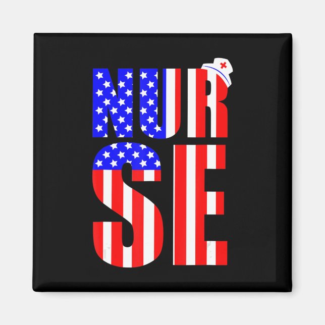 Imán Enfermera De Bandera Americana 4 De Julio RN Mem D (Frente)