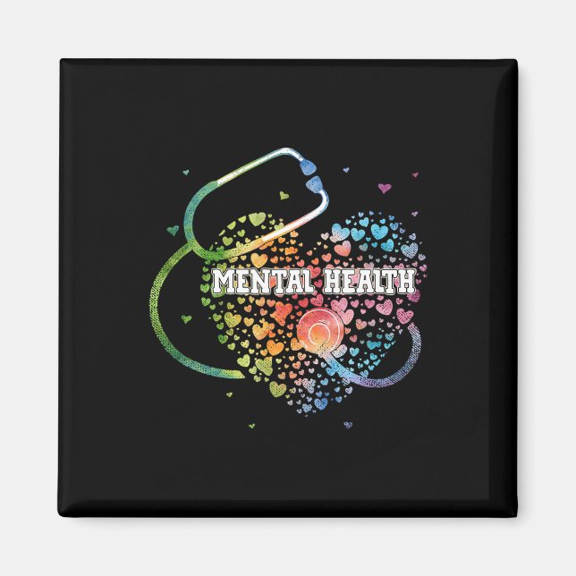 Imán Enfermera de salud mental Watercol Love Heart Scru (Frente)