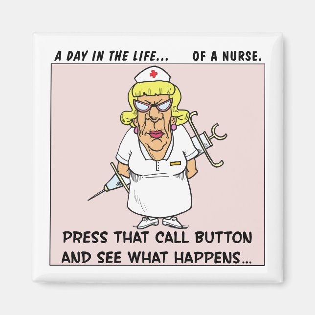 Imán Enfermera enojada amenaza a pacientes con aguja gr (Frente)