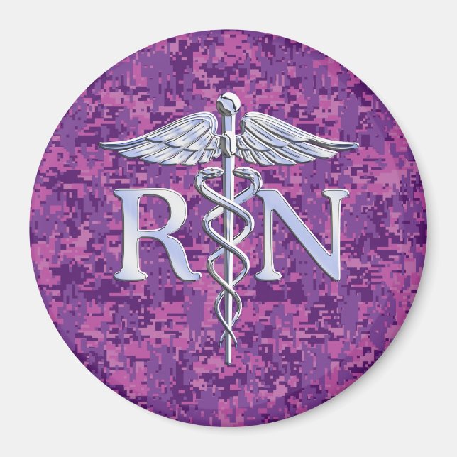 Imán Enfermera inscrita RN Caduceus en camuflaje rosado (Frente)
