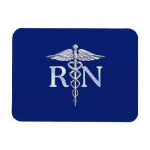 Imán Enfermera inscrita RN Caduceus en decoración azul