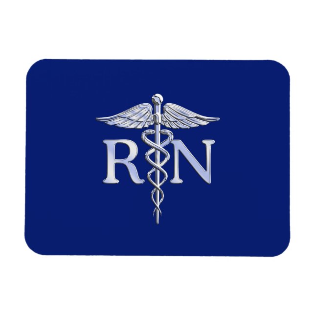 Imán Enfermera inscrita RN Caduceus en decoración azul  (Horizontal)