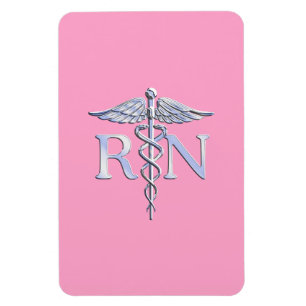 Imán Enfermera inscrita RN Caduceus en rosa claro