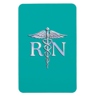 Imán Enfermera inscrita RN Caduceus en turquesa