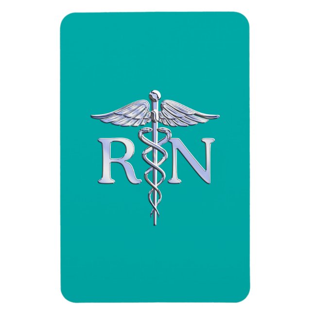 Imán Enfermera inscrita RN Caduceus en turquesa (Vertical)